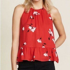 Joie red floral printed sleeveless blouse with ruffle flounce hem